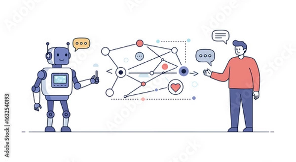 Fototapeta Human robot collaborative communication network in flat design