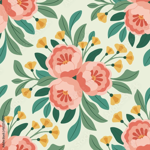 Fototapeta Seamless floral pattern. Flowers and Leaves Design Elements