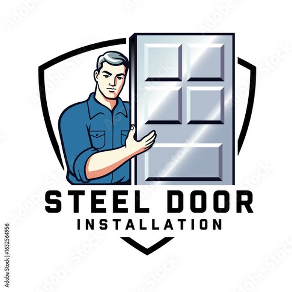 Obraz Steel Armored Door Installer Shield – Security Door Expert Emblem
