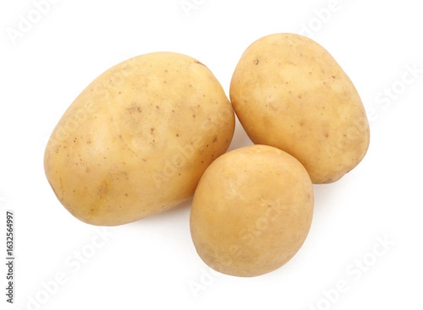 Fototapeta Fresh raw potatoes isolated on white, top view