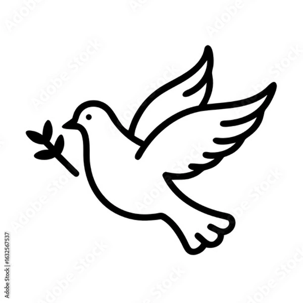 Fototapeta Peace dove with an olive branch. Simple line art icon and symbol of hope and love. sv (90).ai