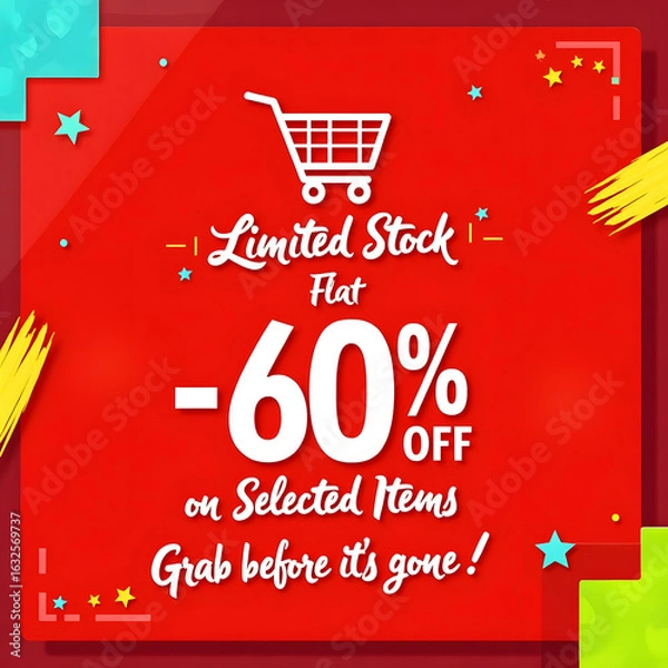 Fototapeta A bold eye-catching advertisement with a bright red background
