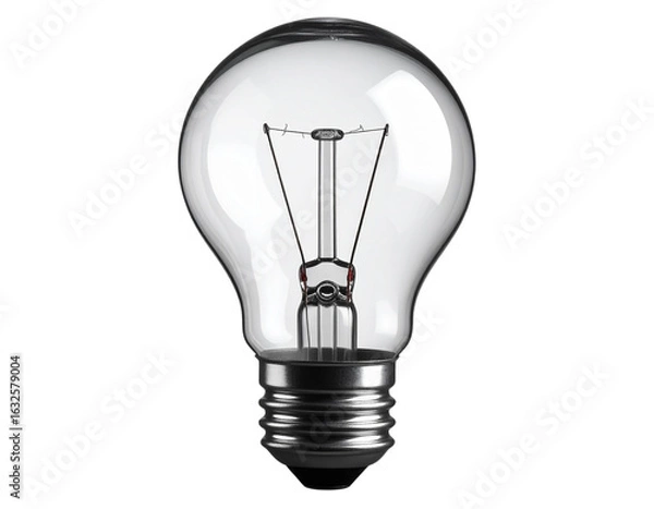 Fototapeta Black and White Light Bulb with Traditional Filament, Side View, Isolated on Transparent Background
