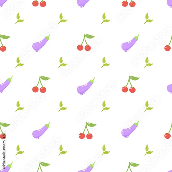 Fototapeta Seamless Pattern with Cherries and Eggplants Seamless