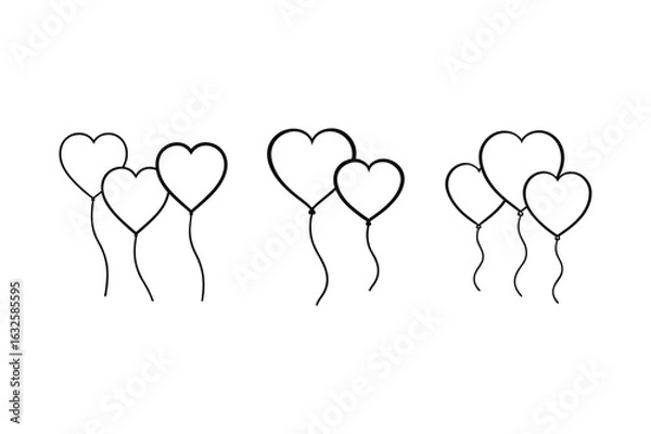 Fototapeta Love shape balloons set of line art vector illustration