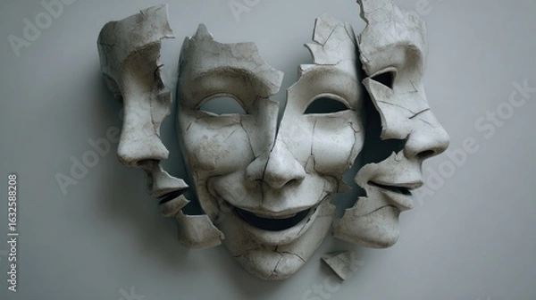 Obraz Cracked, composite masks on light background