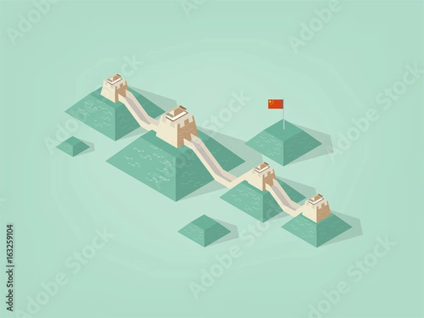 Fototapeta illustration isometric vector design concept of the great wall of china, the great wall of china the new sevens wonder of the world, china famous landmark great wall