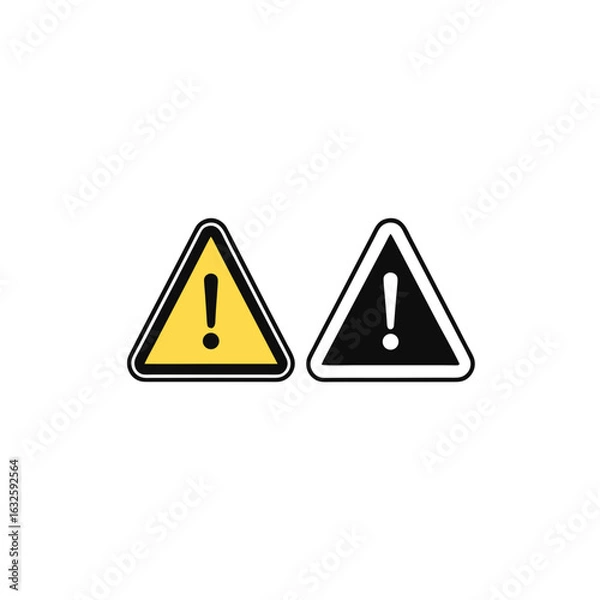 Fototapeta Yellow and black warning signs exclamation mark triangle