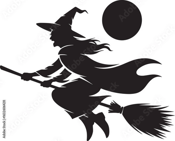 Fototapeta Wizard on a Broomstick Silhouette