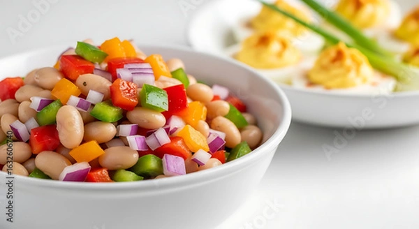 Obraz Close-up of Healthy Colorful Bean Salad in White Ceramic Bowl 