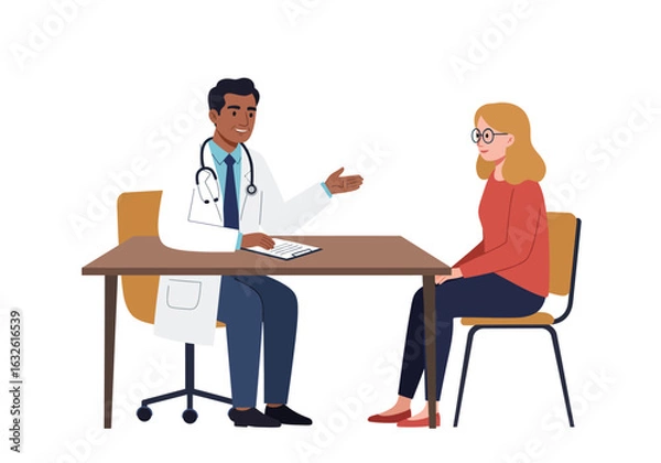 Fototapeta Doctor consulting with a seated patient at a desk