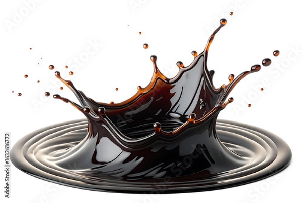 Fototapeta black soy sauce splash in glossy upward motion with high peak and realistic texture  on AI generated by PNG
