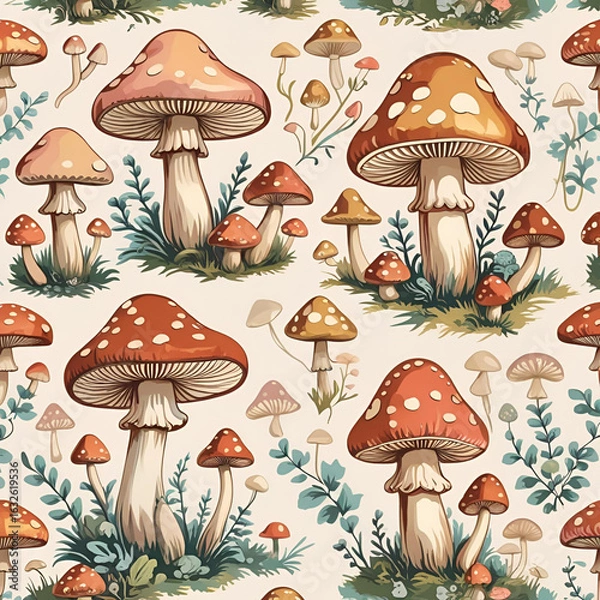 Obraz Vintage Mushroom Pattern Design