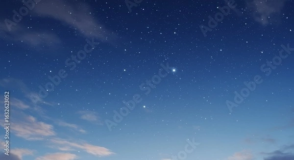 Fototapeta Illustration of beautiful night sky with stars and clouds in a dark blue background