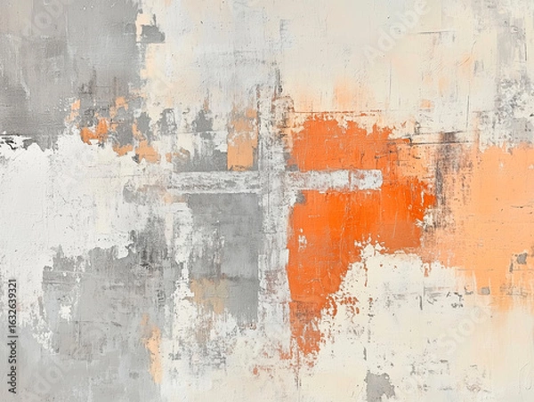 Fototapeta Abstract painting, faded orange and gray tones, blurred images of urban landscapes, soft brushstrokes, digital art style