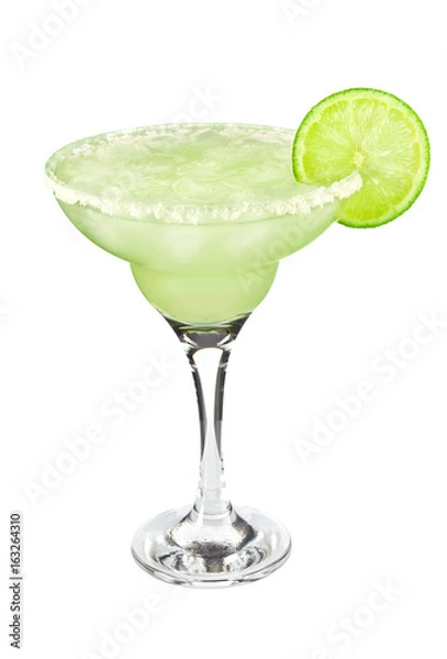 Fototapeta Cocktail classic Margarita with lime and salt, isolated on white