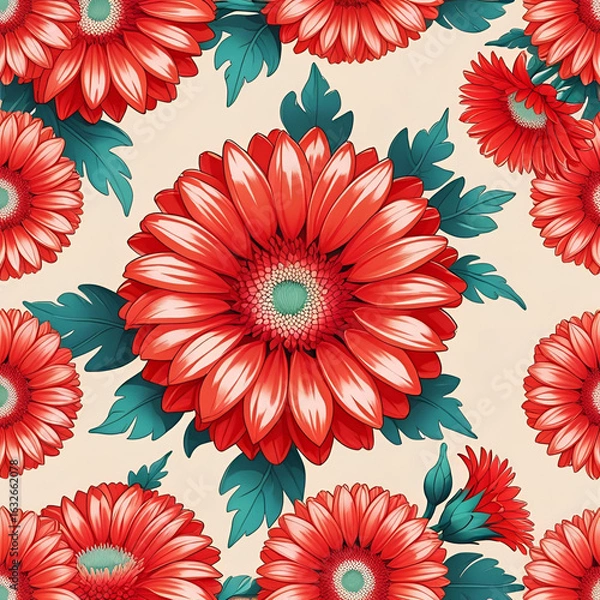 Fototapeta Red Gerberas Flower Pattern Design