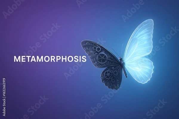 Fototapeta Digital Butterfly Metamorphosis with Crystalline Wings for Innovation Concepts