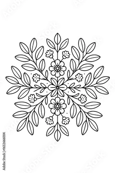 Fototapeta Botanical Mandala coloring page for adults 