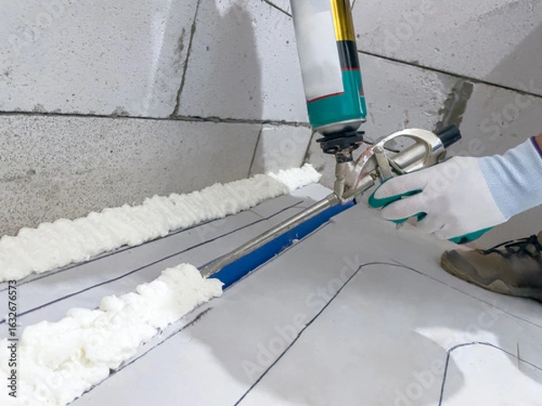 Obraz Insulating water pipe with spray foam technique