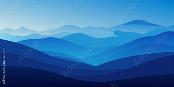 Fototapeta Serene ocean blue gradient background with smooth flowing curves and a calming aesthetic perfect for digital design and branding