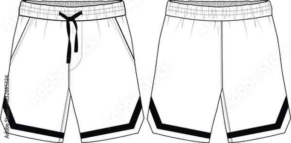 Obraz varsity shorts flat sketch vector illustration front and back view technical cad drawing template