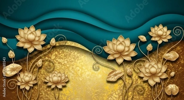 Obraz Abstract golden lotus flower art background wallpaper luxury design illustration pattern texture