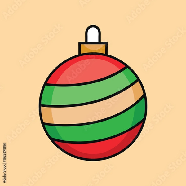 Fototapeta Colorful Christmas Ornament with Red, Green, and Tan Stripes and a bail