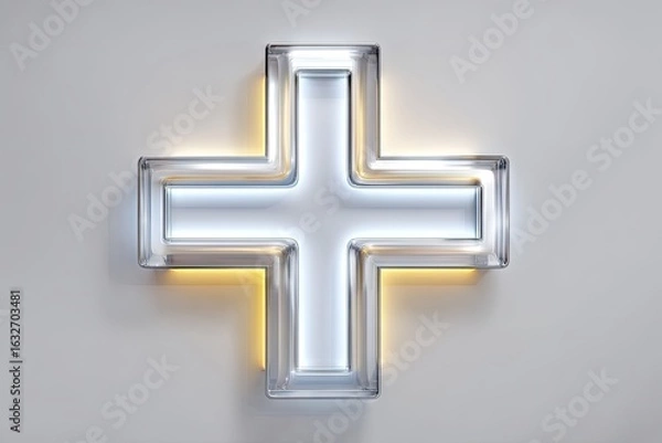 Obraz Art design White background Modern Object, symbol minimalism neon sign cross, unique view, studio shooting without unnecessary objects
