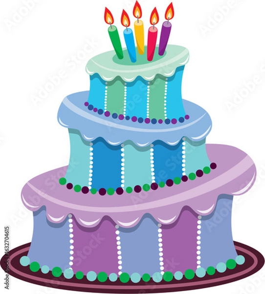 Obraz vector big birthday cake with burning candles