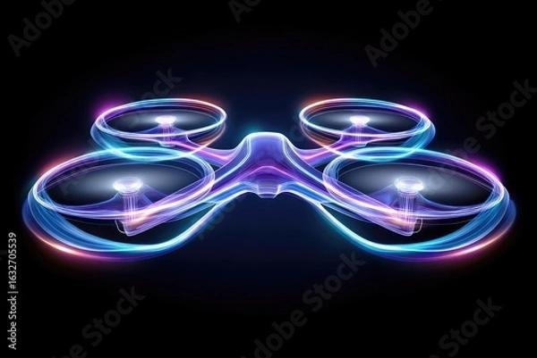 Obraz blue glowing lights, neon drone, in flight