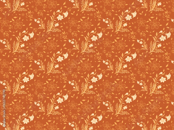 Obraz Hand-drawn leaves in a luxurious flowery design. Elegant  background with linear, minimalistic design.