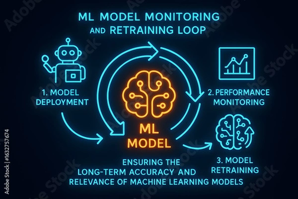 Obraz Machine Learning Model Lifecycle Infographic from Development to Retirement
