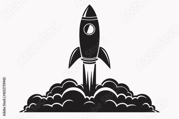 Fototapeta Silhouette of classic space rocket with fins