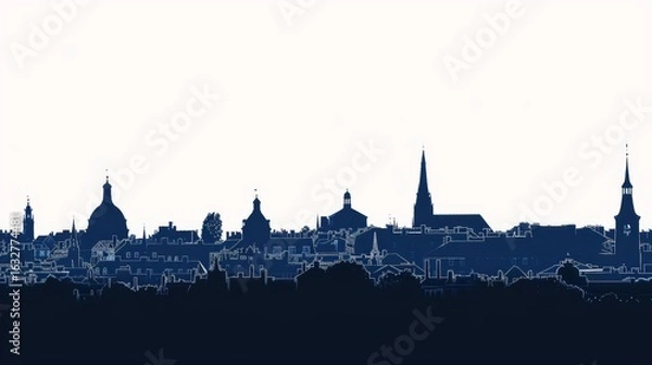 Fototapeta  Silhouette of Toulouse cityscape at twilight, showcasing iconic skyline and historic architecture in France