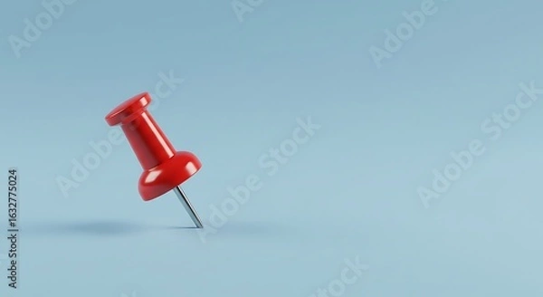 Obraz Red Push Pin on Light Blue Background Close Up