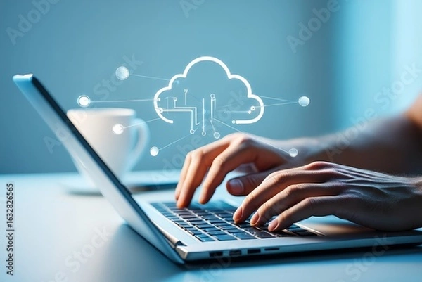 Fototapeta Cloud computing services and technology solutions for business and data storage