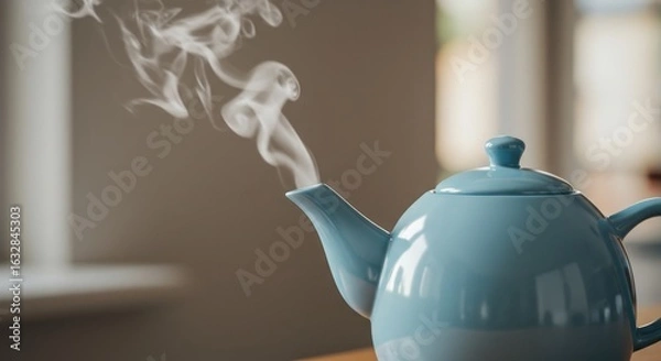 Fototapeta Light-blue teapot steaming