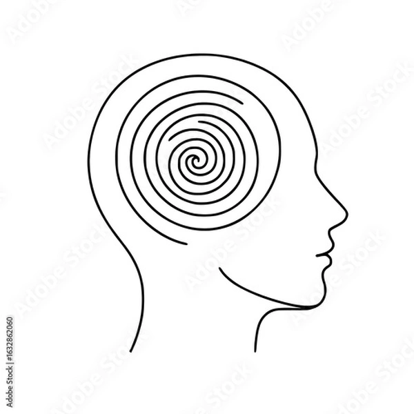 Fototapeta Silhouette Line Art of Spiral Mind Illustrating Mental Health and Creativity as an Abstract Representation of Human Profile and Emotional Wellness in Meditation and Mindfulness Concepts