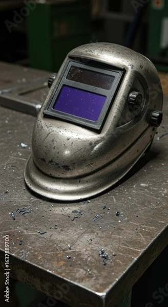 Fototapeta Welding helmet on metal table