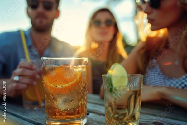 Fototapeta High Resolution Visual of Closeup People with Drink Outdoors