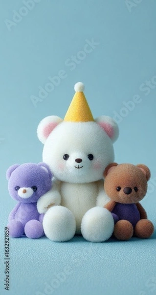 Fototapeta Three teddy bears, pastel colors, soft style
