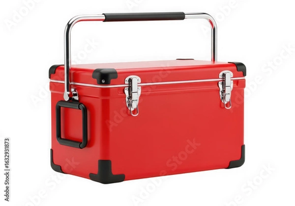 Obraz Photo of red cooler box with handle isolated on transparent background
