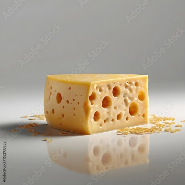 Obraz Swiss Cheese Wedge on a Reflective Surface