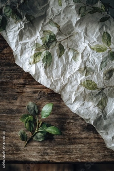 Obraz Creased paper with leaves