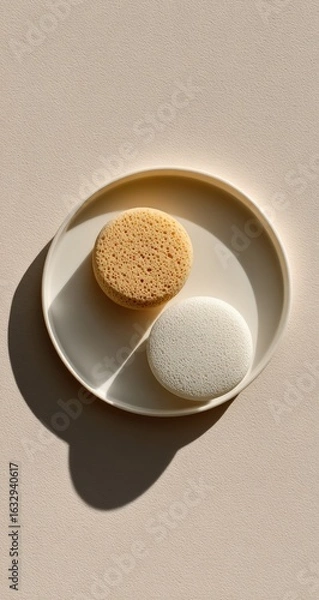 Obraz Two round sponges on a pale beige plate