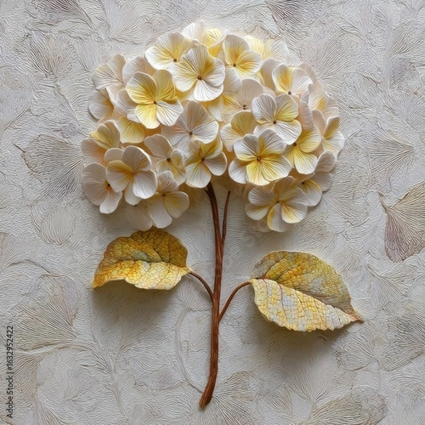 Fototapeta Creamy hydrangea paper art, textured background, home decor
