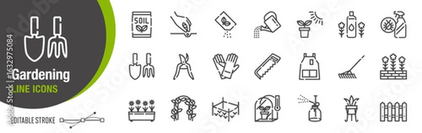 Obraz ライン・アイコン｜ガーデニング、園芸 [線の編集可能]