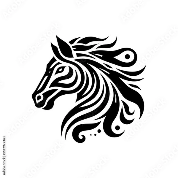 Fototapeta Tribal horse head with flowing river outline