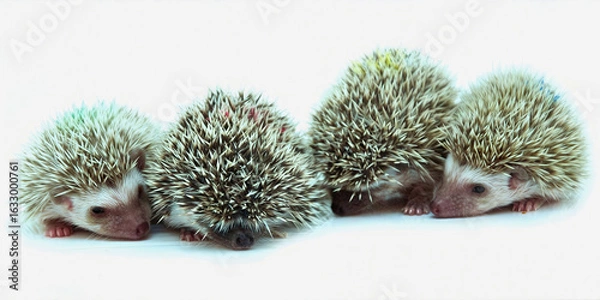 Obraz Three Baby Hedgehogs on White Background